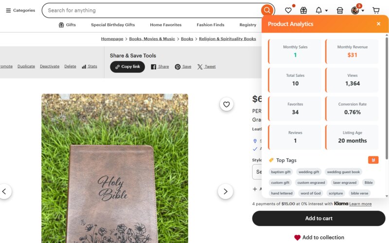 EtsiMator Etsy sales-estimate dashboard